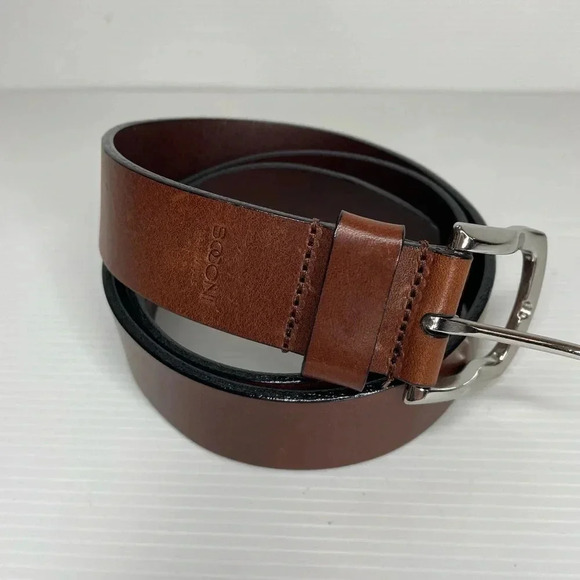 Boconi Other - Boconi Nashville Brown Leather Belt Handcrafted Silver Tone Buckle Size 34